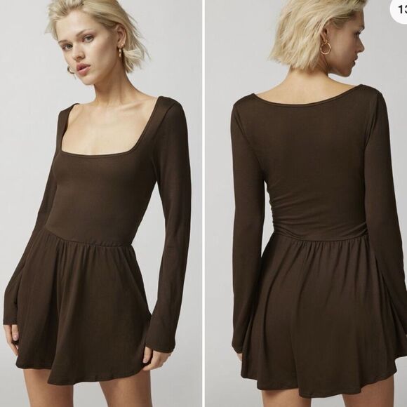 Urban Outfitters Savannah Long Sleeve Knit Romper Brown XL - Picture 1 of 9